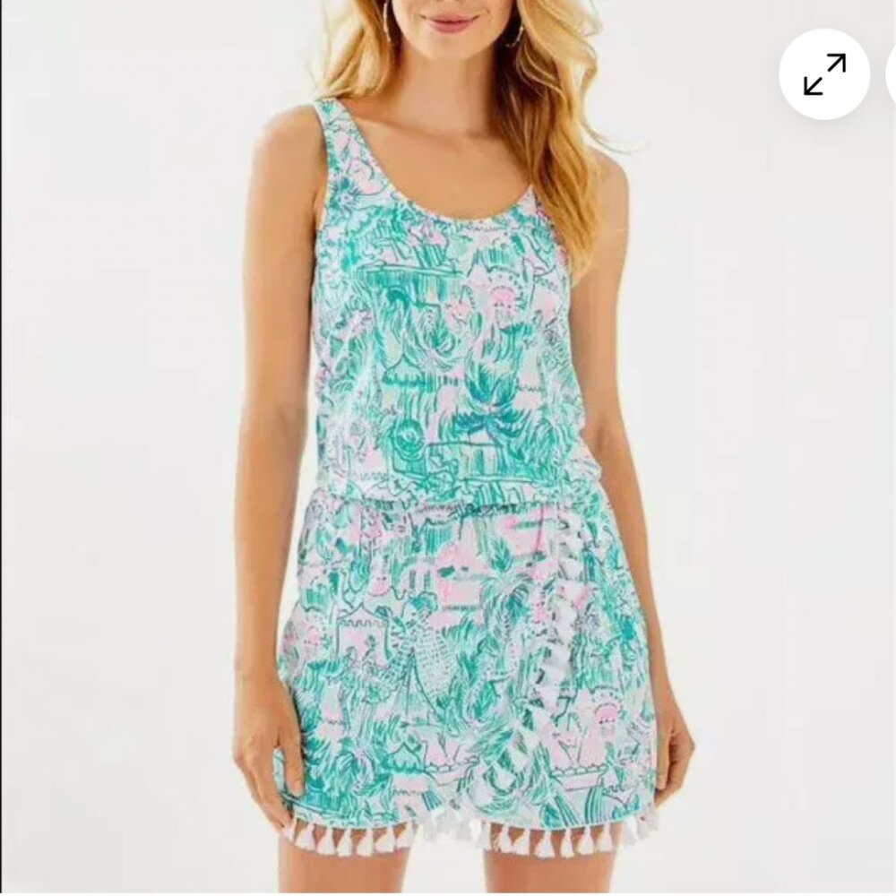 Lilly Pulitzer Garrett Romper, Bright Agate Green Colorful Camelflage, Medium